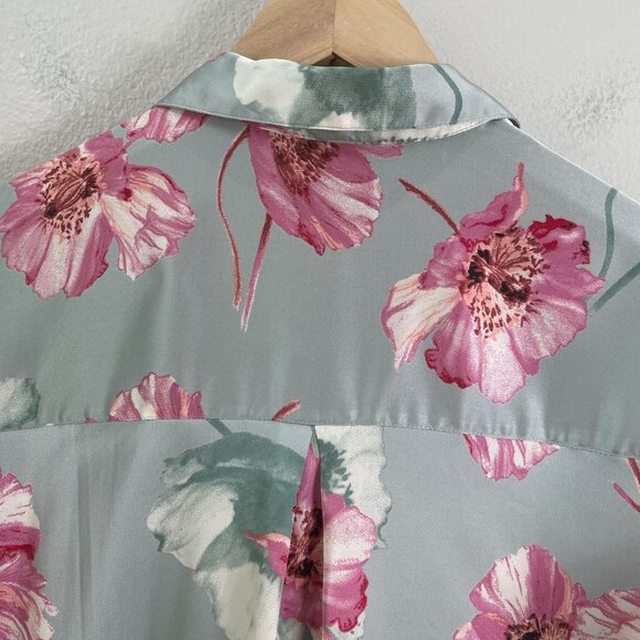 Express Portofino Shirt Womens Large Satin Floral Button Up Blouse Long Sleeve - Picture 7 of 8